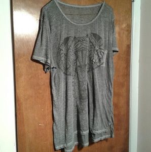 Sheer Heather Gray Tribal Elephant T-Shirt Wom XL