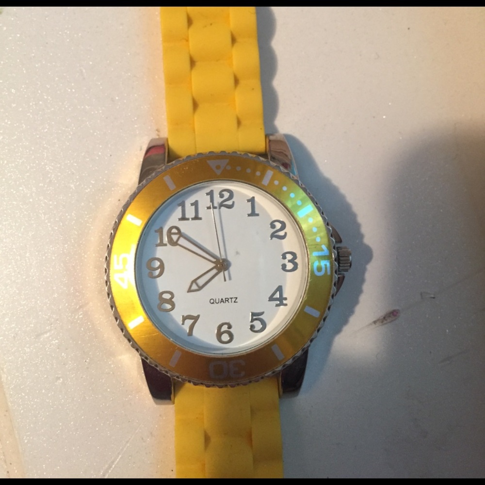 Women's yellow watch silver rubber