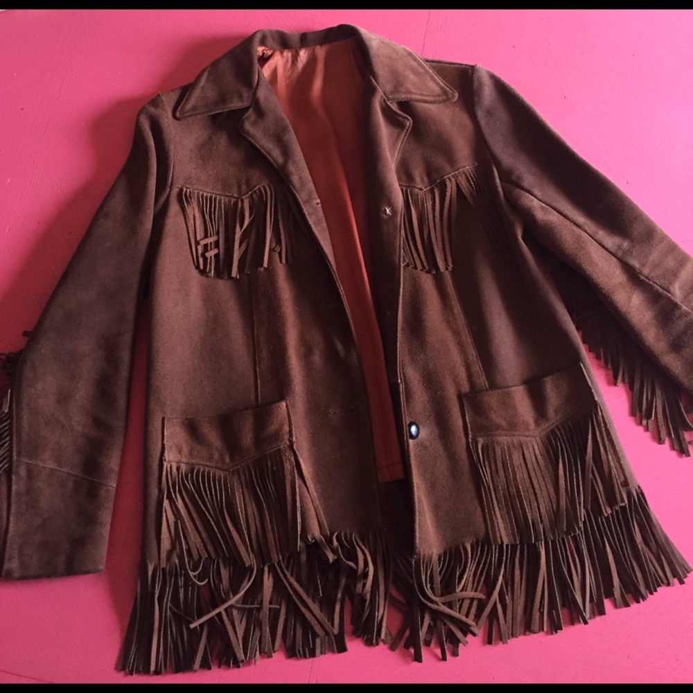 Vintage brown leather fringe jacket