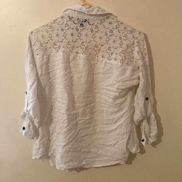 White button lace shoulder button down - Picture 2 of 4