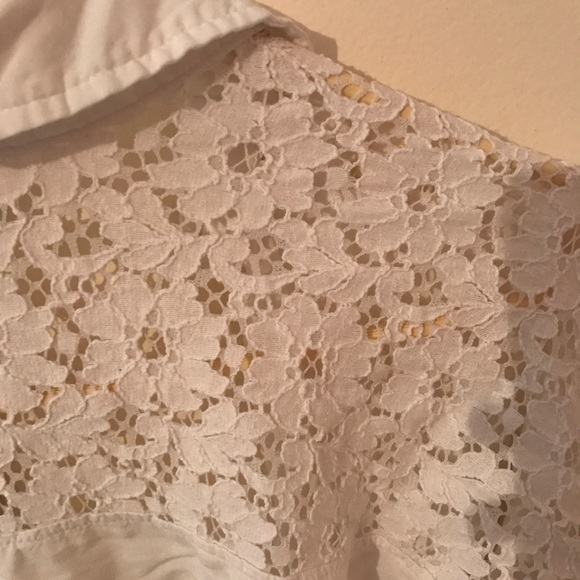 White button lace shoulder button down - Picture 3 of 4