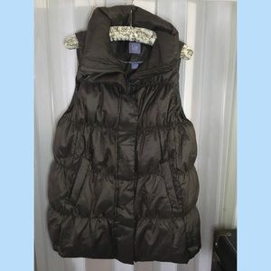 Large Brown Maternity GAP Long Vest Fleece Pockets