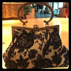 Pewter/Black embroidered evening bag