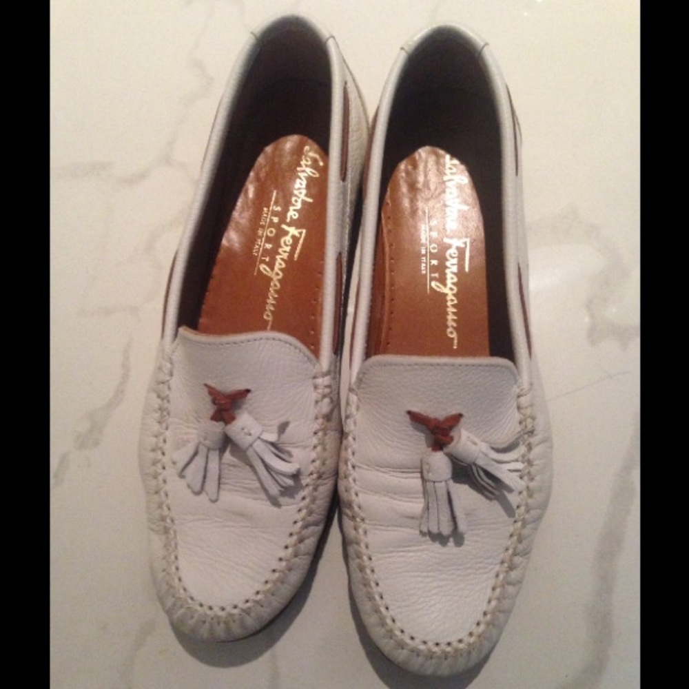 Vintage Salvatore Ferragamo White Leather Moccasin
