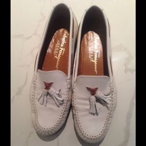Vintage Salvatore Ferragamo White Leather Moccasin