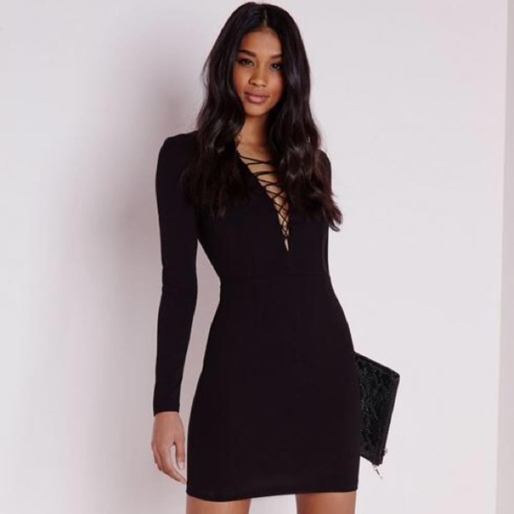 Black lace-up dress