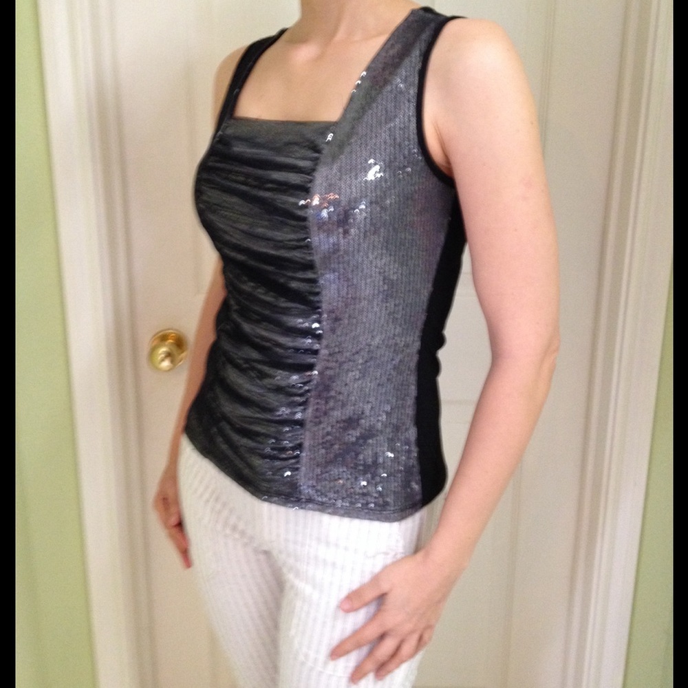 Dressbarn shiny silver grey sleeveless top