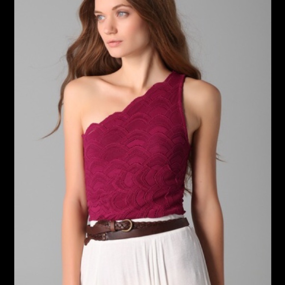 Black lace one shoulder tank.