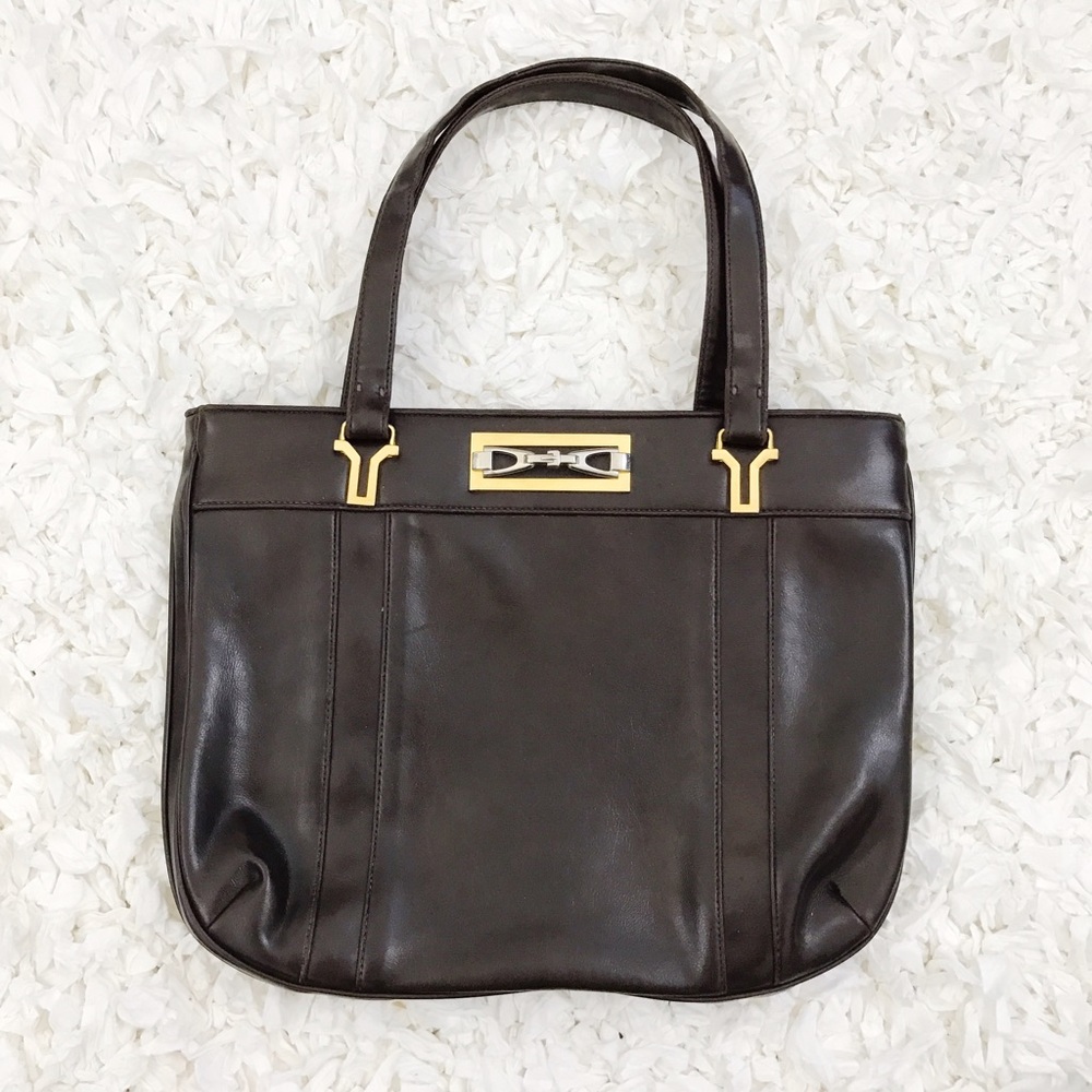 Vintage 70s Leather Mixed Metal Handbag