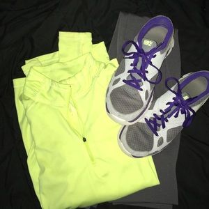 Semi-fitted neon yellow workout quarter zip