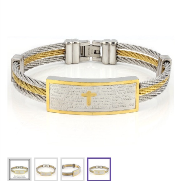 Inscribed Cable Bangle Bracelets Masculine Style - Picture 3 of 4