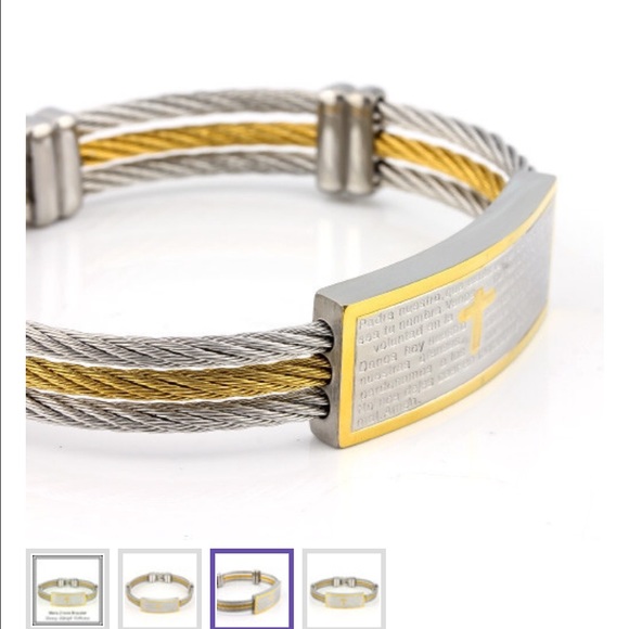 Inscribed Cable Bangle Bracelets Masculine Style - Picture 4 of 4