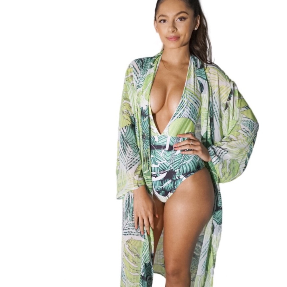 Tropical Print Halter Swimsuit (Bathing suit)