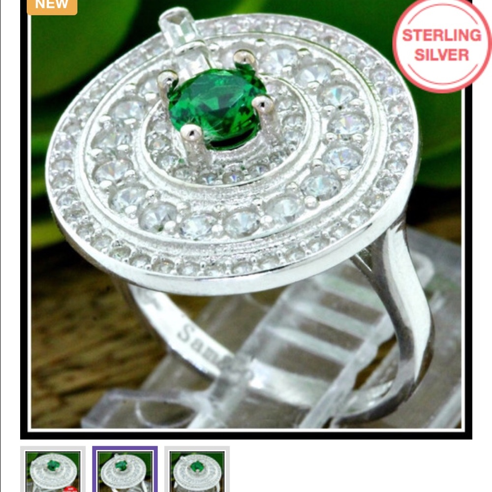 Solid 925 Sterling Silver, Emerald & Sapphire Ring - image 1