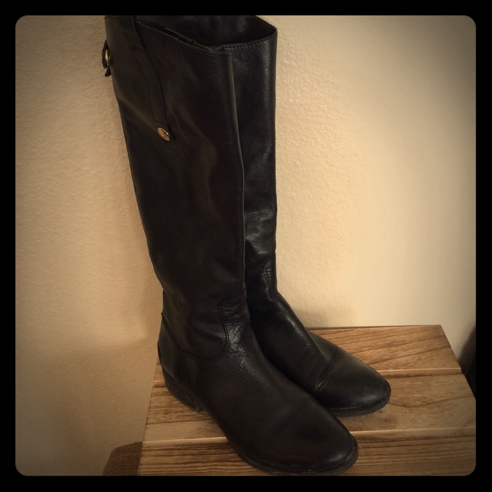 Sam Edelman Black Leather Penny Boots Knee Zip