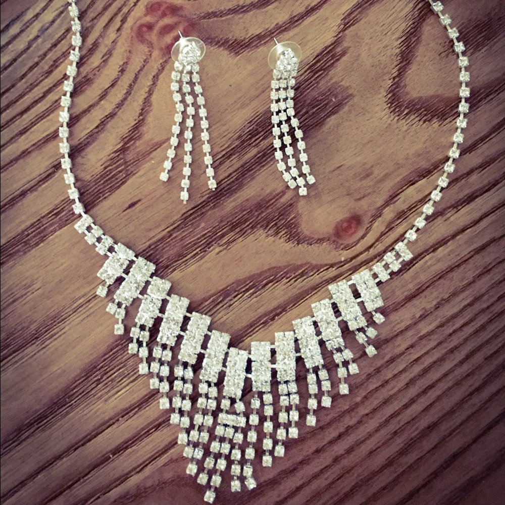 SOLD Bridal Prom Crystal Necklace Earring Set