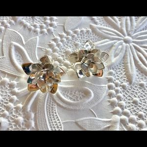 Silver lotus flower earrings