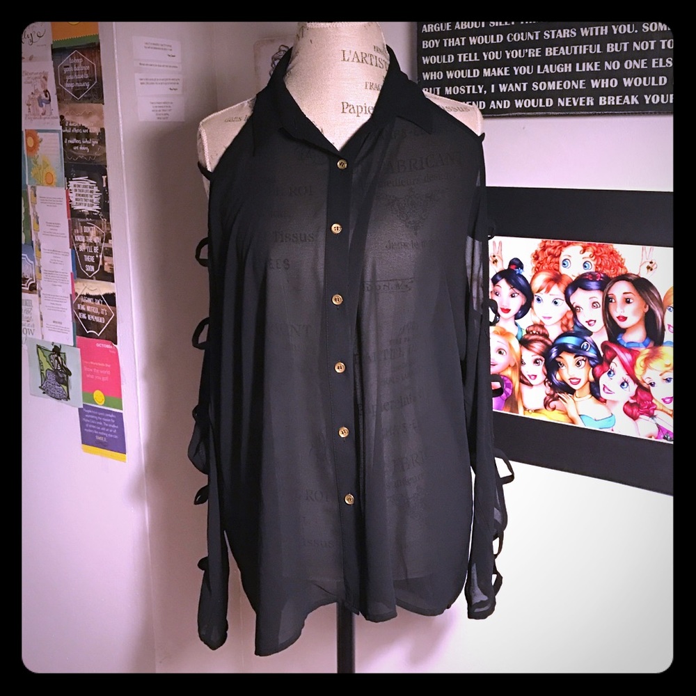 Black sheer button down