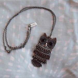 Long silver owl necklace