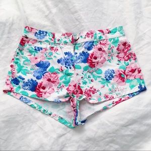 ASOS Floral High Waisted Jean Shorts