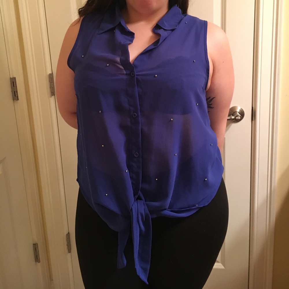 Sheer with sparkles button down top