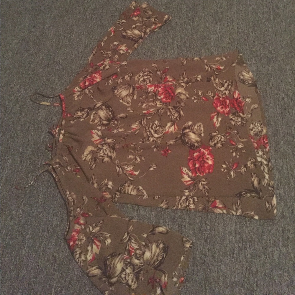Olive green cold shoulder floral blouse