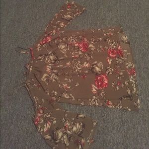 Olive green cold shoulder floral blouse