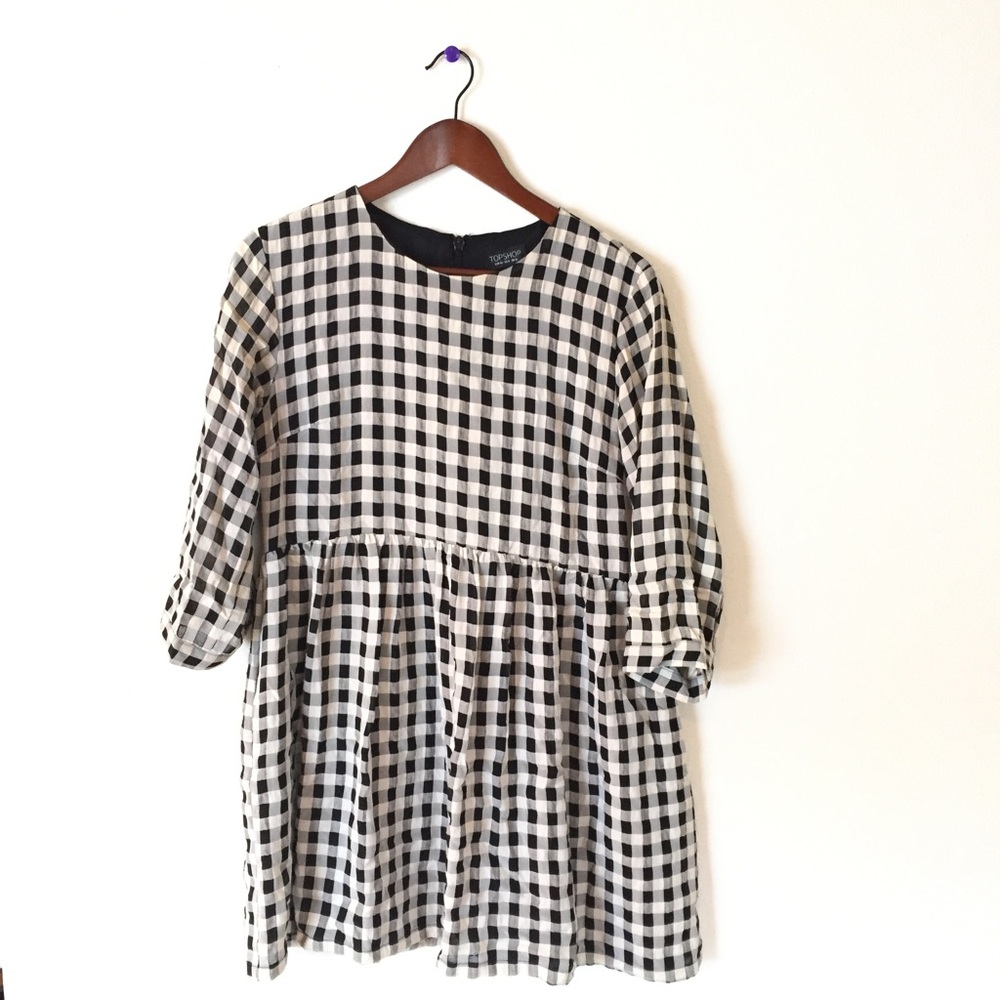 TOPSHOP Seersucker Gingham Smock Dress