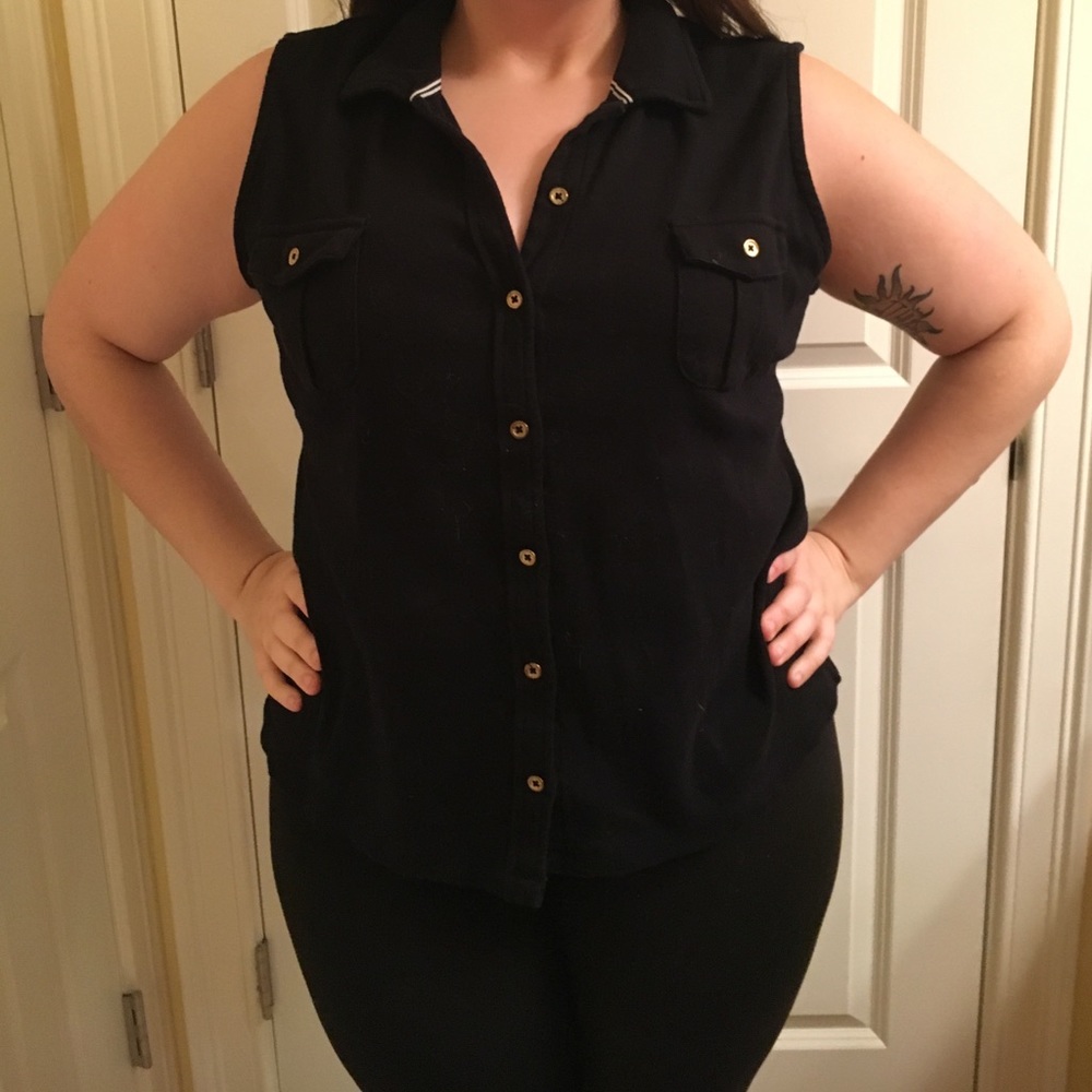 Nice red or black button down sleeveless shirt