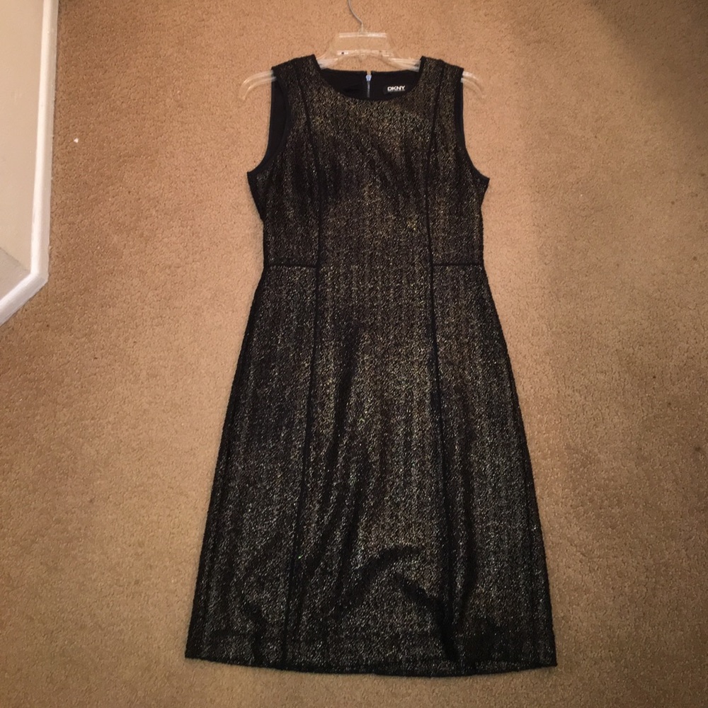 Dkny black and gold cocktail dress