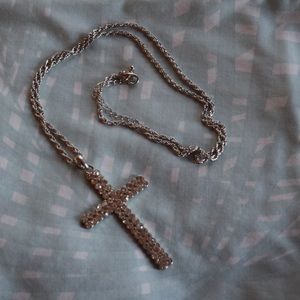 Silver jeweled cross necklace