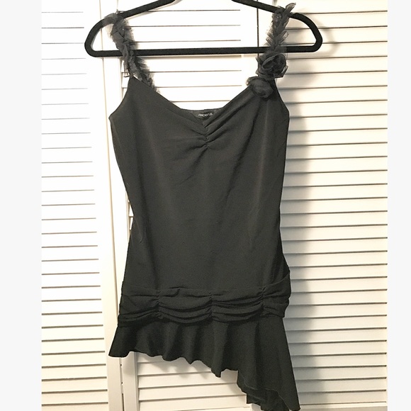 Arden B Black Asymmetrical Tank w/ Frayed Straps - Picture 1 of 4