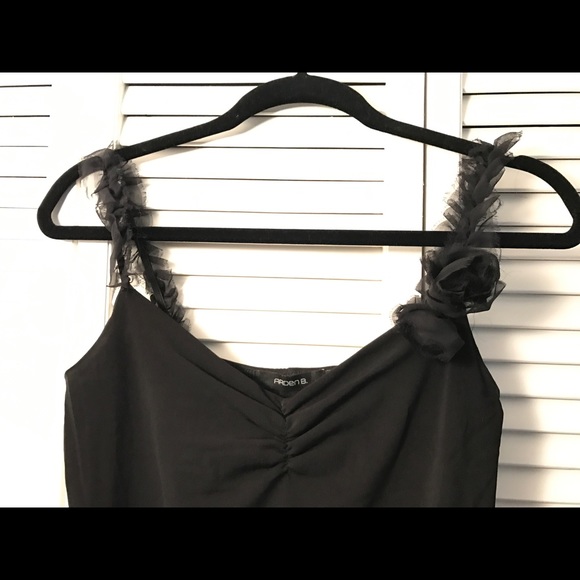 Arden B Black Asymmetrical Tank w/ Frayed Straps - Picture 2 of 4