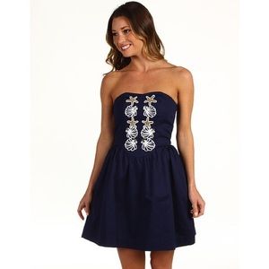 Lilly Pulitzer navy strapless beaded shell dress