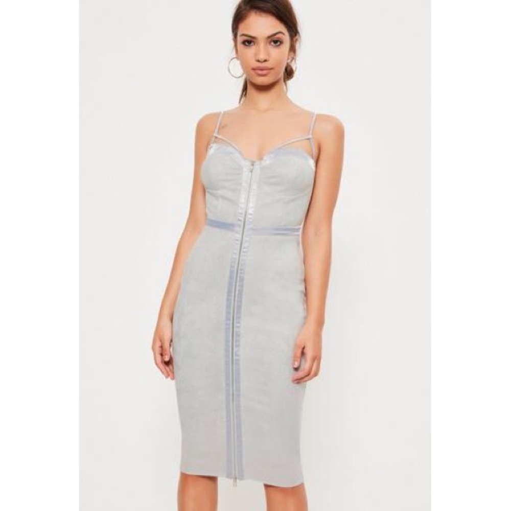 Missguided Grey Suede Satin Midi Dress