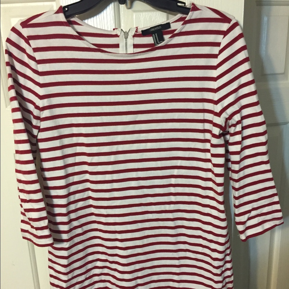 Red and white, striped t-shirt dress - Size small