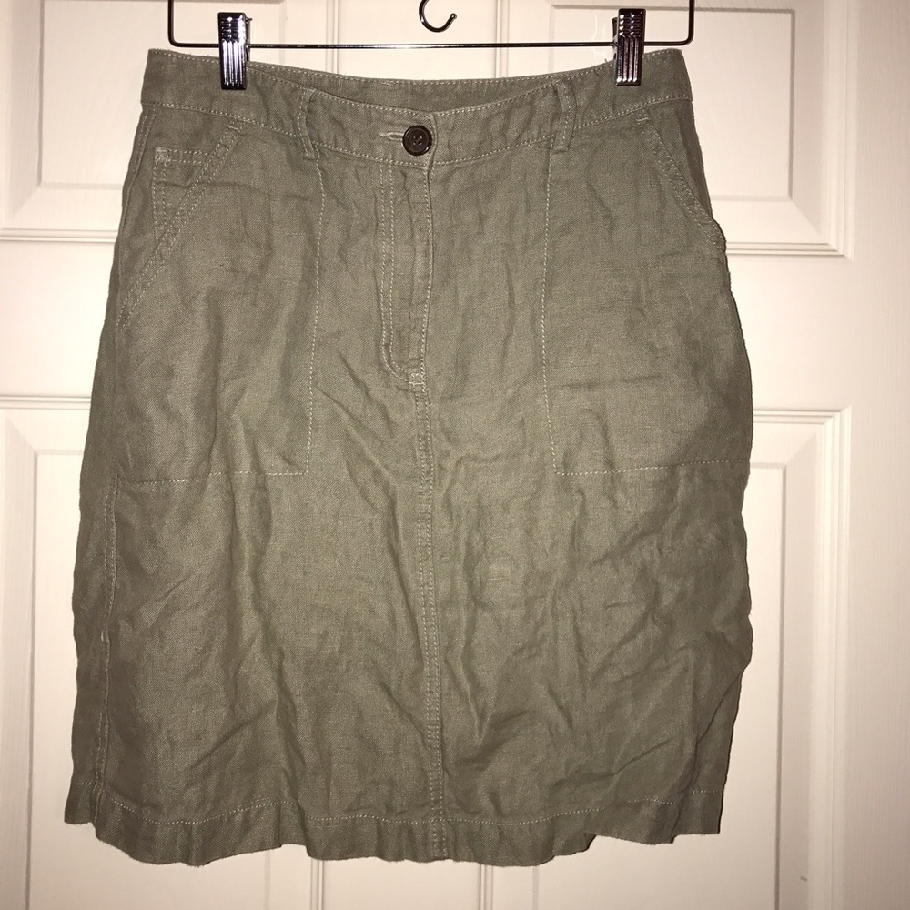 LL Bean 100% Linen Green Khaki with Pockets