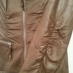 Satin brown real leather jacket