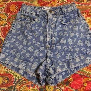 American Apparel floral jean high waisted shorts
