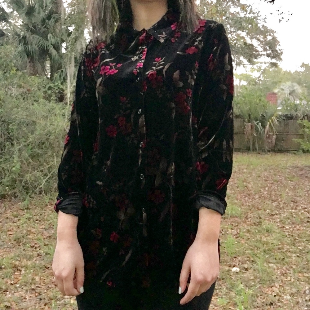 Velvet Floral Button Down