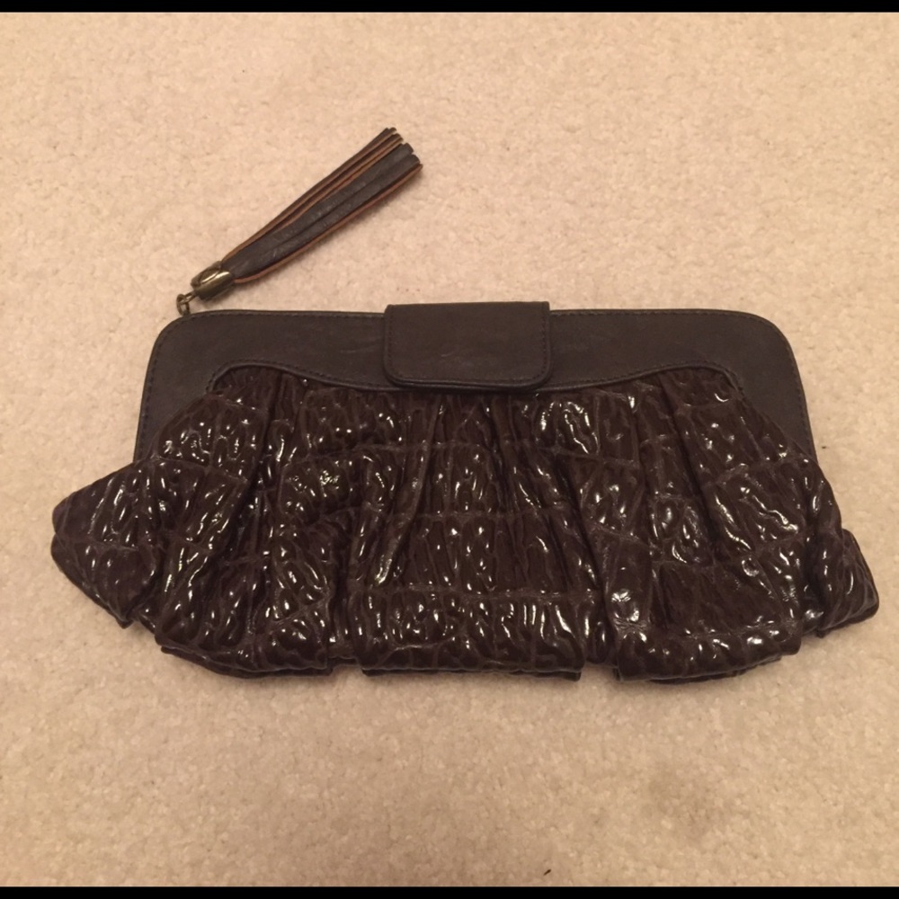 Brown Button Snap Clutch