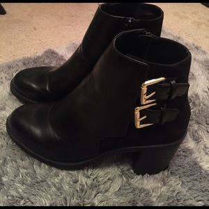 Black Ankle Boots with Double Gold Buckle