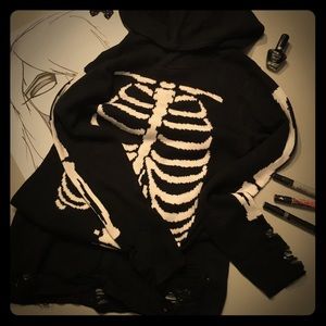 😔 Sacrifice 😔 Long Black Skeleton Sweater