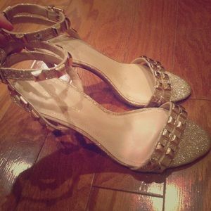 BCBG Studded Glitter Gold Heels
