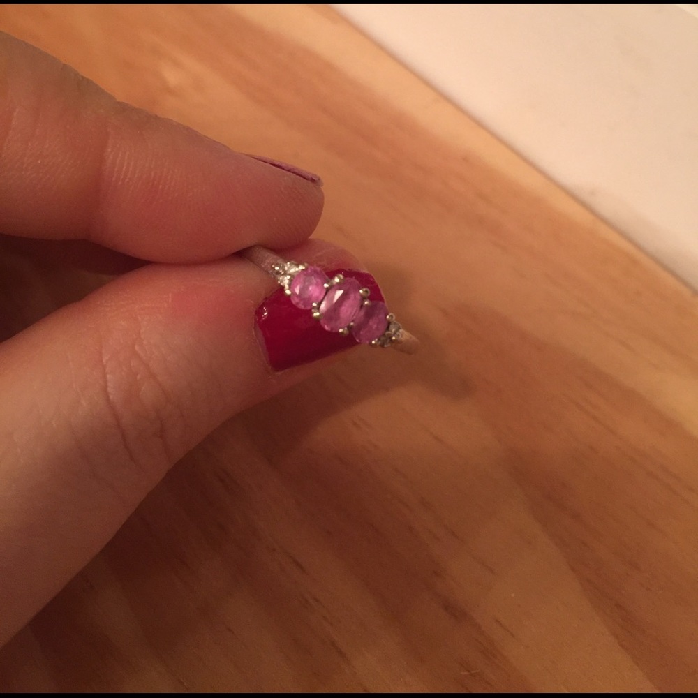 Pink gemstone and diamond ring size 8