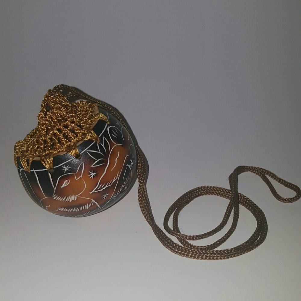 mini carved Peruvian  gourd change holder necklace