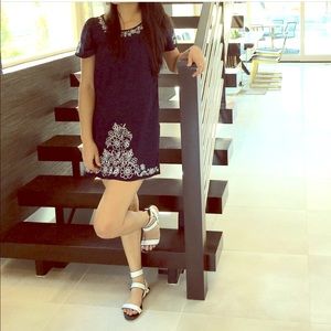 Dark blue mini embroidered dress