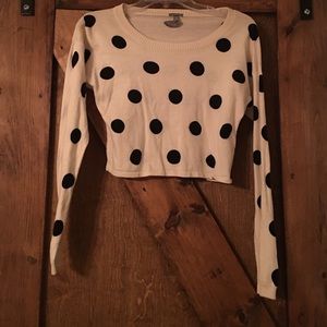 Crop top sweater, cream with black polka dots