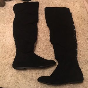 JustFab Over the Knee Boots with Gold Rhinestones