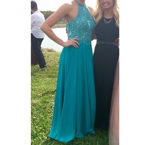 Turquoise/jade long prom dress
